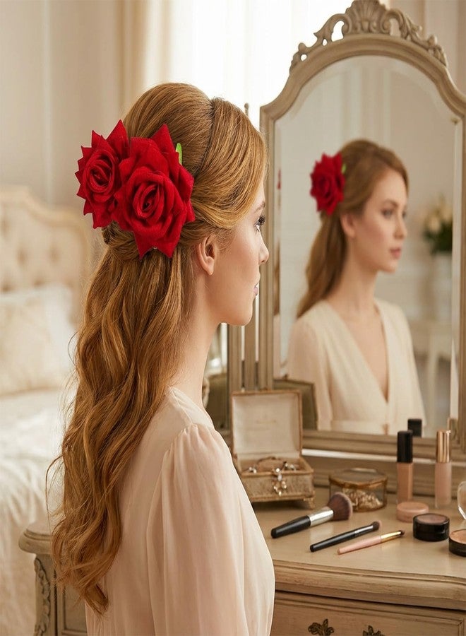 YBEATY مشبك شعر على شكل زهرة وردة ثلاثية الأبعاد من YBEATY، أمشاط مزينة بورود حمراء، دبابيس شعر زهرية، مستلزمات تزيين الشعر، إكسسوارات شعر بوهيمية للبنات والسيدات، مناسبة لحفلات الهالوين وحفلات الزفاف والذكرى السنوية وأزياء راقصات العرائس - Image 5